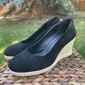 New Black Suede Espadrille Wedge Pumps